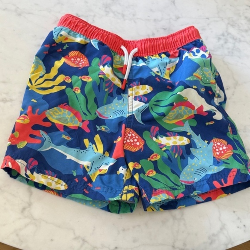 Mini Boden Boys Swim Trunks – Coral Reef Print – Size 6-7Y